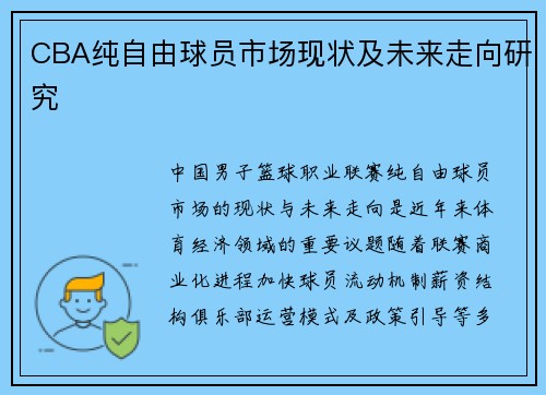 CBA纯自由球员市场现状及未来走向研究