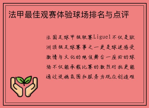 法甲最佳观赛体验球场排名与点评